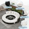 Outdoor Patio Furniture Luxury Circular Outdoor Sofa Set Rattan Wicker Sectional Sofa Lounge Set with Tempered Glass Coffee Table, 6 Pillows