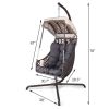 Swing Egg Chair with Stand Indoor Outdoor, UV Resistant Cushion Hanging Chair with Cup Holder