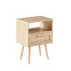 15.75" Rattan End table with drawer and solid wood legs, Modern nightstand, side table for living room, bedroom