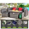 Patio Furniture Set, 8PCS with 40" Fire Pit Table Sectional Sofa Set with Coffee Table, Wicker Furniture Set