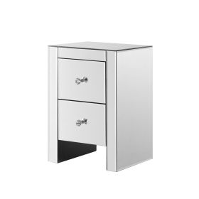 Mirrored Nightstand End Tables with 2/3/4-Drawer;  Silver Modern Beside Table;  Mirror Accent Side Table for Bedroom;  Living Room (Style name: Two Drawer Style)