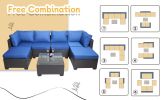 7 Pieces Outdoor Patio Sectional Sofa Couch, Silver Gray PE Wicker Furniture Conversation Sets with Washable Cushions & Glass Coffee Table for Garden