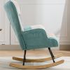 Modern Patchwork Accent Chair with Solid Wood Armrest and Feet, Kids Rocking Chair Nursery,Comfy Wingback Baby Rocker Glider Chair for Nursery