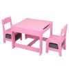 3-in-1 Kids Wood Table and 2 Chairs, Children Activity Table Set with Storage, Blackboard, Double-Sided Table for Drawing