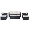 6-piece All-Weather Wicker PE rattan Patio Outdoor Dining Conversation Sectional Set with coffee table, wicker sofas, ottomans