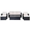 6-piece All-Weather Wicker PE rattan Patio Outdoor Dining Conversation Sectional Set with coffee table, wicker sofas, ottomans