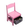 3-in-1 Kids Wood Table and 2 Chairs, Children Activity Table Set with Storage, Blackboard, Double-Sided Table for Drawing