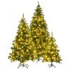 8FT, 6FT, 4FT Pre-Lit Green Pine Artificial Christmas Tree, Set of 3 Hinged Xmas Trees with 820 Warm-Yellow LED Lights and 2539 Branch Tips