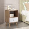 Mid-Century Wood Nightstand Set of 2;  Bed Sofa Side Table with Drawer and Shelf;  Modern End Table for Living Room Bedroom Office