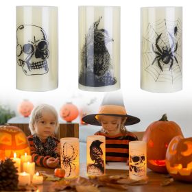 3 Pack Halloween Flameless Candle Lamp with Timer Setting Battery Operated Warm Orange Light Candles for Halloween Party Decoration Spider Crow Skull (Type: Spider Skull Crow)