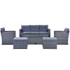 6-piece All-Weather Wicker PE rattan Patio Outdoor Dining Conversation Sectional Set with coffee table, wicker sofas, ottomans