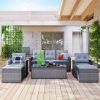 6-piece All-Weather Wicker PE rattan Patio Outdoor Dining Conversation Sectional Set with coffee table, wicker sofas, ottomans