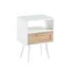 15.75" Rattan End table with drawer and solid wood legs, Modern nightstand, side table for living room, bedroom