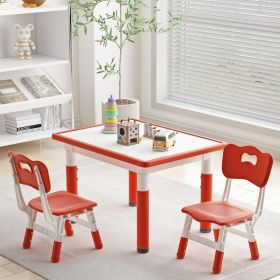 Toddler Table and 2 Chairs, Kids Table and Chair Set Height Adjustable, 31.5''L x 23.6''W Multifunctional Kids Table for Reading (Color: Red-02)