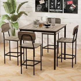 Bar table, counter height dining table set of 4, retro dining table and 4 bar chairs, space saving (black oak) bar table (Color: Black Oak)