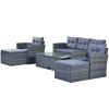 6-piece All-Weather Wicker PE rattan Patio Outdoor Dining Conversation Sectional Set with coffee table, wicker sofas, ottomans