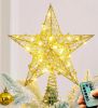 Iron Glitter Powder Christmas Tree Ornaments Top Stars with LED Light Lamp Christmas Decorations For Home Xmas Trees